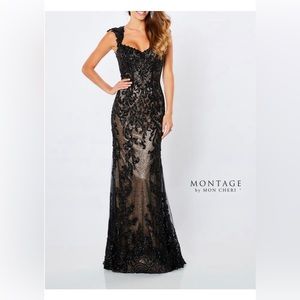 Beautiful beaded black and nude gown with sash